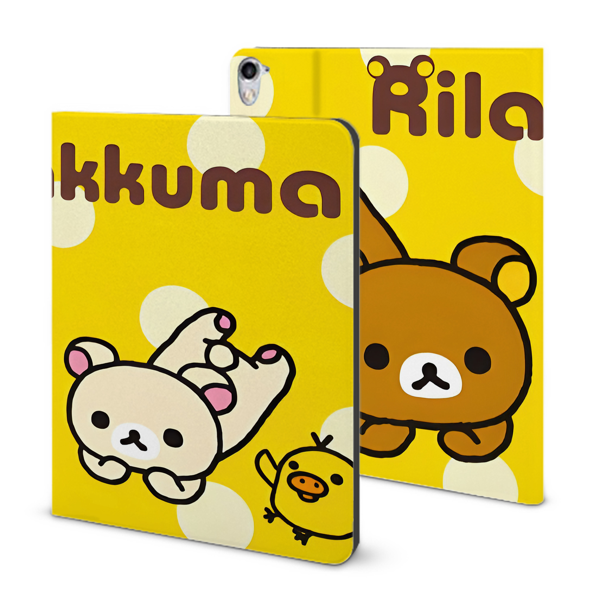 （画像用） リラックマ リラックマ キイロイトリ Rilakkuma Korilakkuma Kiiroitori IPad ケース ブック型 PUレザー TPU 耐衝撃 軽量 薄型 ペン収納なし 全面保護 IPad 各モデル対応